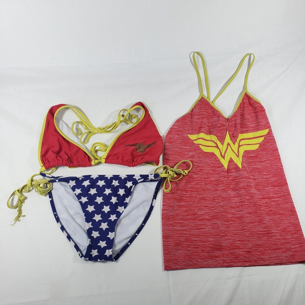 DC Comics Wonder Woman Red Yellow Blue Star Bikini Set